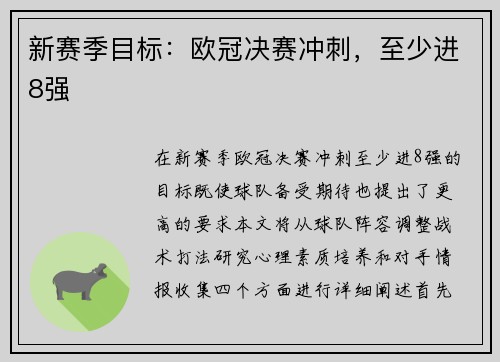 新赛季目标：欧冠决赛冲刺，至少进8强